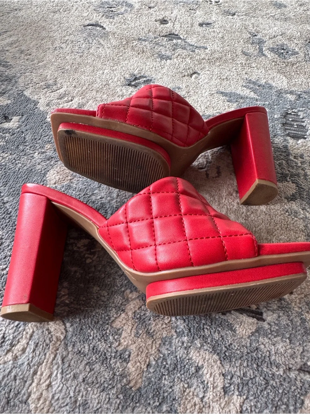 Wild DIVA Lounge Quilted Red Block Heel Mules Slide Sandals